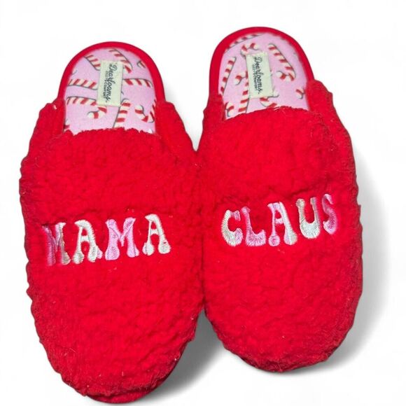 Dearfoams Women's Red "Mama Claus" Slippers Size Large 9/10 - Picture 1 of 6
